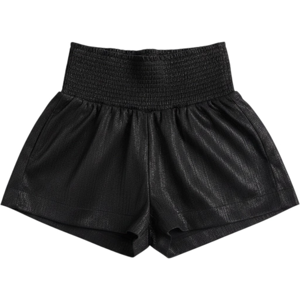 Pants Store Womens Black Metallic Shimmer‎ Smocked High Waist Shorts Size Small
